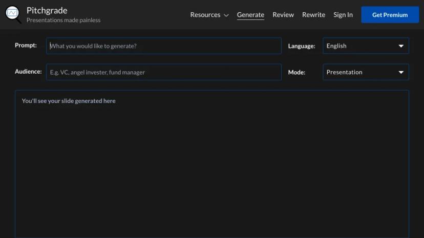 Screenshot of PitchGrade - AI Presentation Generator and Review Tool