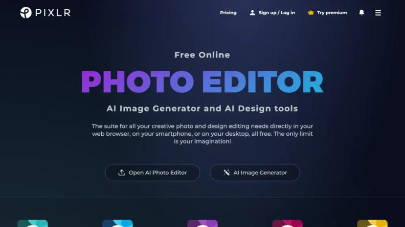 Screenshot of Pixlr - Online Photo Editor and AI Image Generator