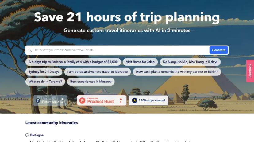 Screenshot of Generate Custom Travel Itineraries with AI