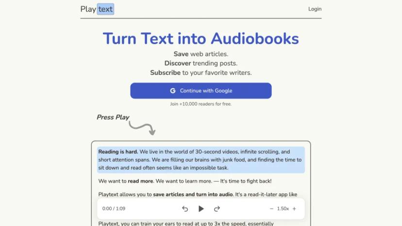 Screenshot of Playtext - Turn Text into Audiobooks