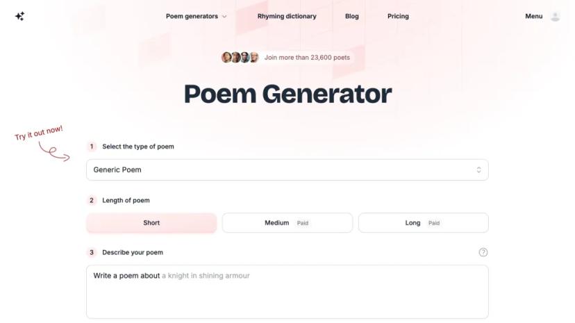 Screenshot of Poem Generator: AI-Powered Poem Creation