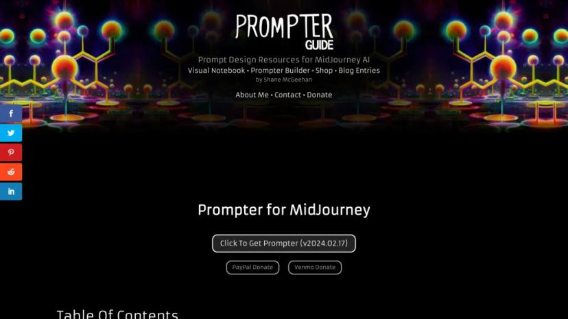 Screenshot of Prompter: AI-Powered Prompt Design Interface by MidJourney AI