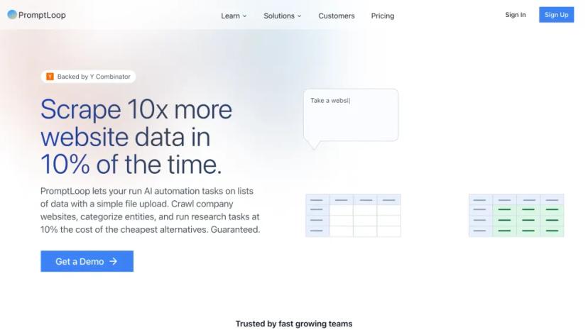 Screenshot of Scrape 10x More Website Data in 10% of the Time with PromptLoop