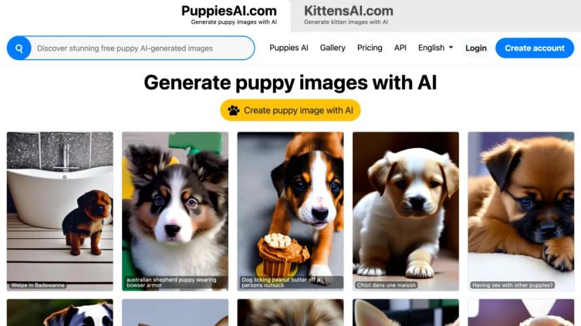 Screenshot of PuppiesAI: AI-Generated Puppy Images