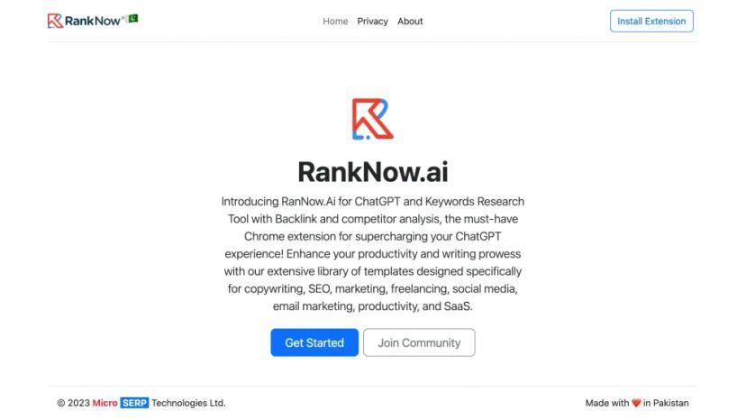 Screenshot of RANKNOW.AI - AI-powered ChatGPT and Keywords Research Tool