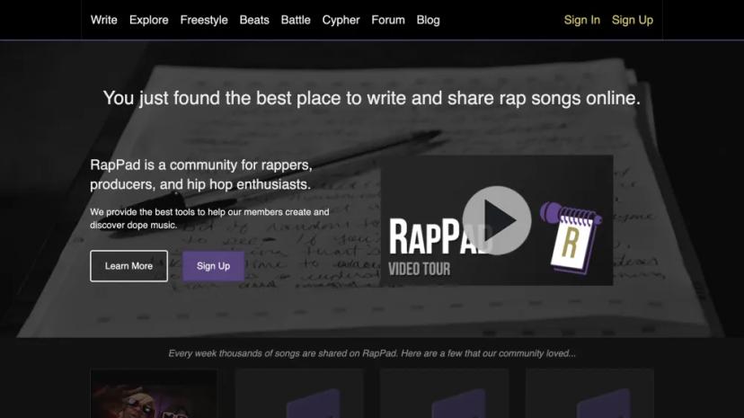 Screenshot of Create, Share, and Battle Rap Lyrics Online with RapPad