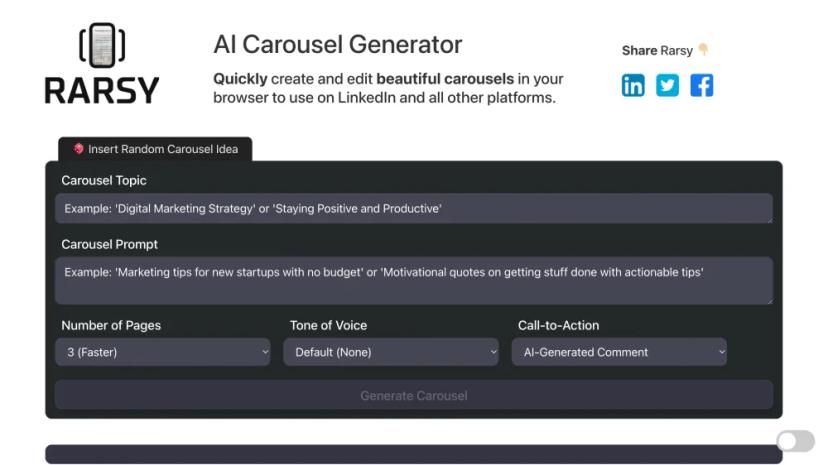 Screenshot of AI Carousel Generator