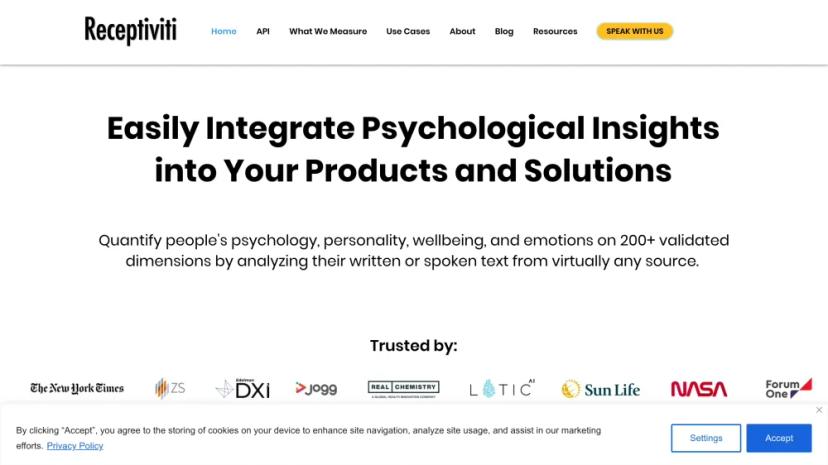 Screenshot of EASILY INTEGRATE PSYCHOLOGICAL INSIGHTS INTO YOUR PRODUCTS AND SOLUTIONS