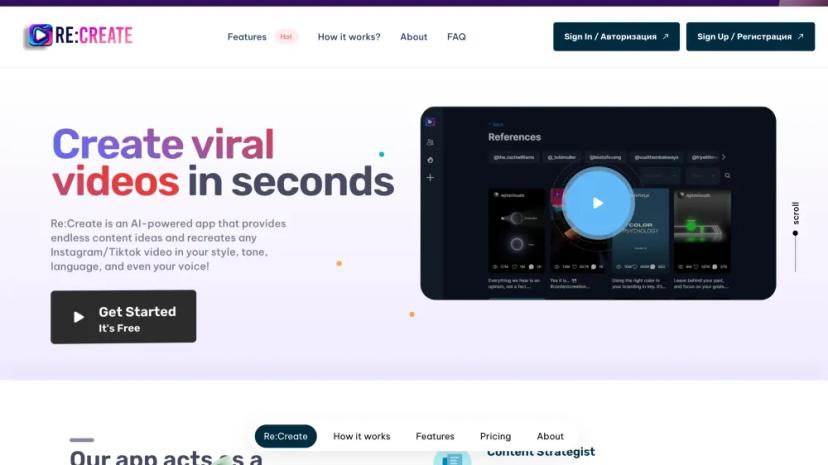 Screenshot of AI-Powered Video Content Creation Platform