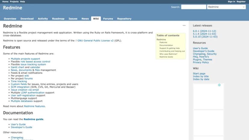 Screenshot of Redmine Project Management