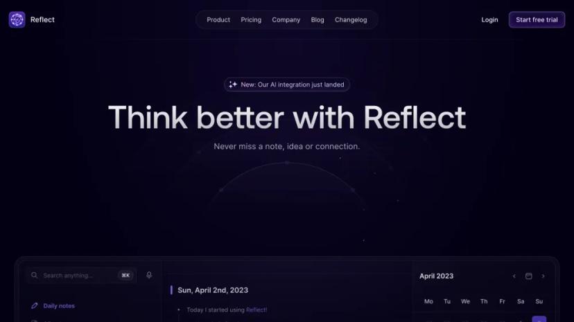 Screenshot of Reflect: Networked Note-Taking AI Assistant