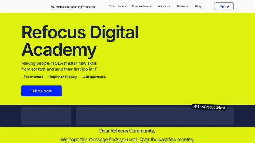 Screenshot of Refocus Digital Academy: No. 1 Online Education Platform in the Philippines