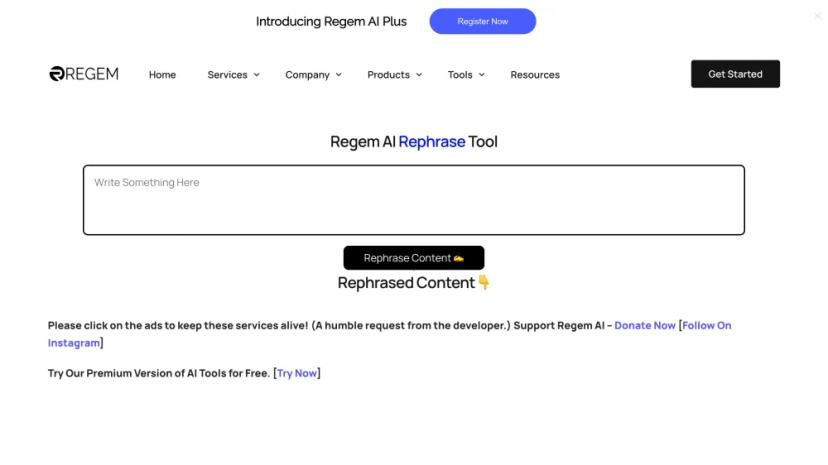 Screenshot of Regem AI Rephrase Tool