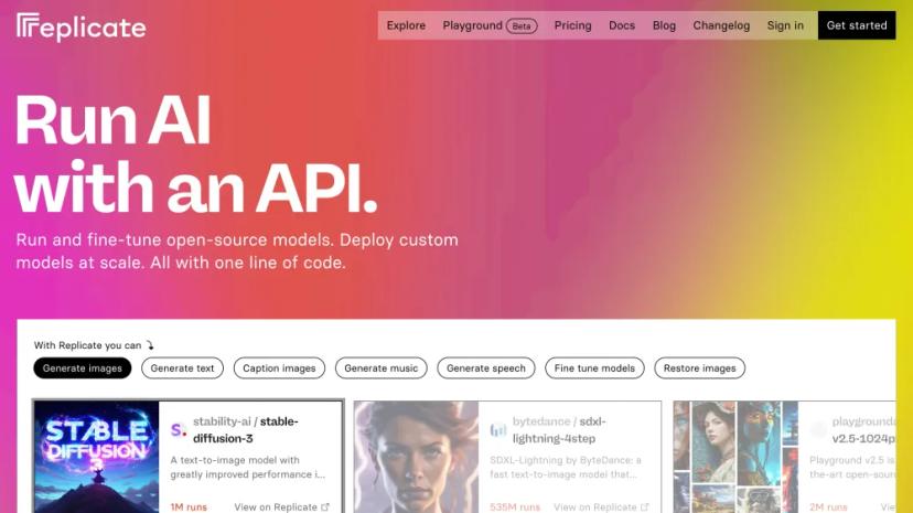 Screenshot of Replicate: Run, Fine-Tune, and Deploy Open-Source AI Models