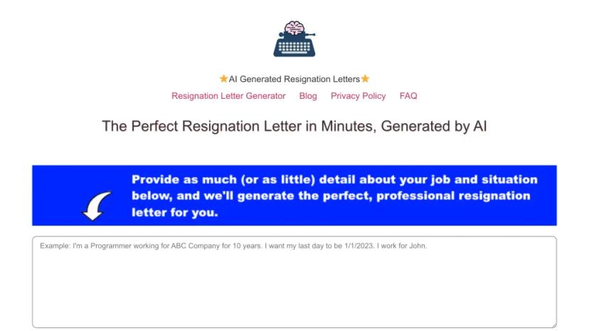 Screenshot of AI-Generated Resignation Letters