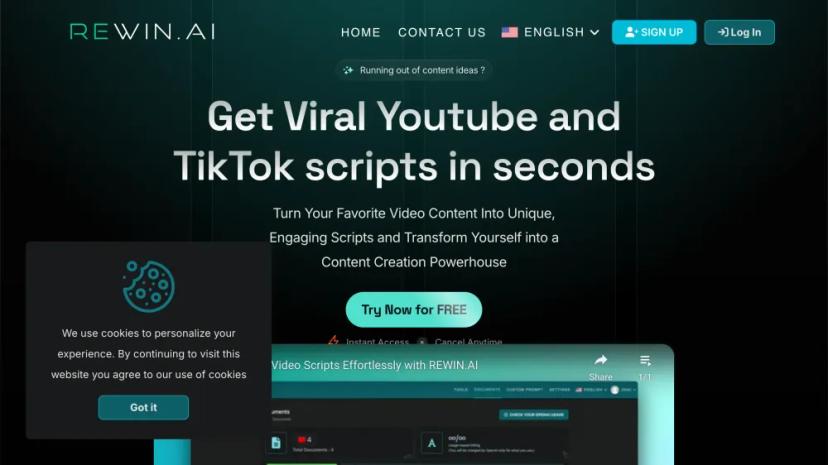 Screenshot of Generate Viral YouTube and TikTok Scripts with AI