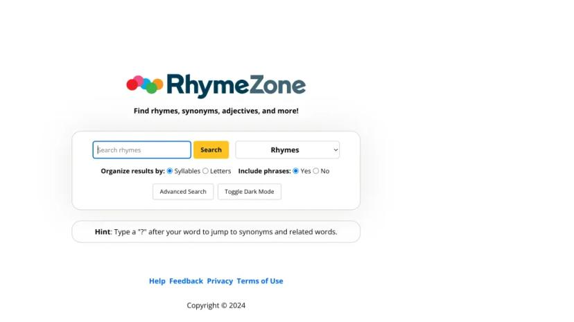 Screenshot of RhymeMaster AI: All-in-One Toolbox for Rhymes, Synonyms, and More