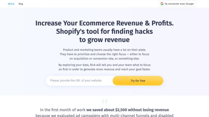 Screenshot of Increase Ecommerce Revenue with Rick.ai