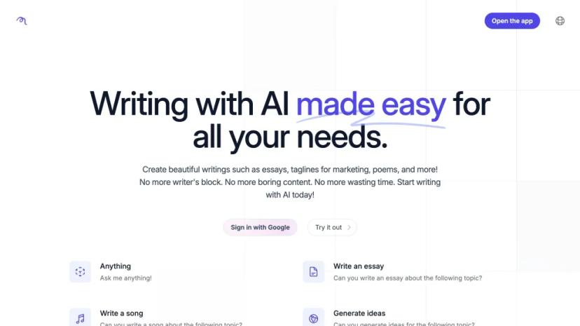 Screenshot of Instant & Creative Writing with AI