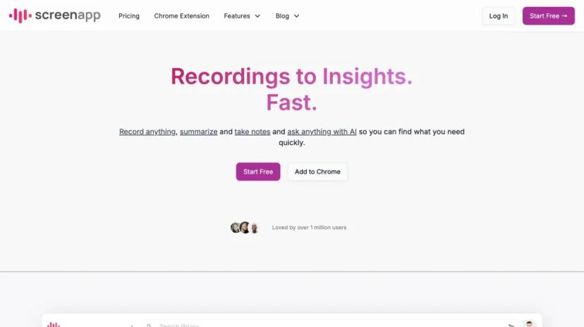 Screenshot of Recordings to Insights. Fast.