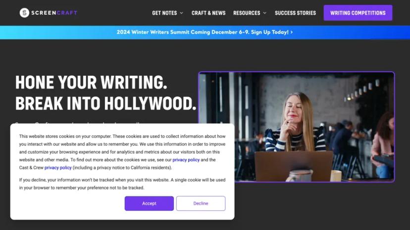 Screenshot of ScreenCraft: Elevating Screenwriting Skills with AI-guided Resources and Community Support