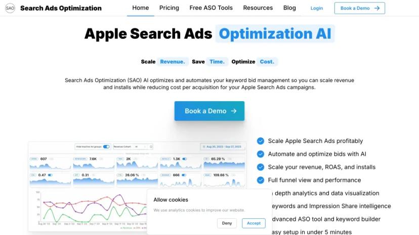 Screenshot of AI-powered Apple Search Ads Optimization Platform