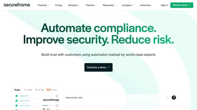 Screenshot of Automate Compliance, Improve Security, Reduce Risk with Secureframe AI-Powered Platform