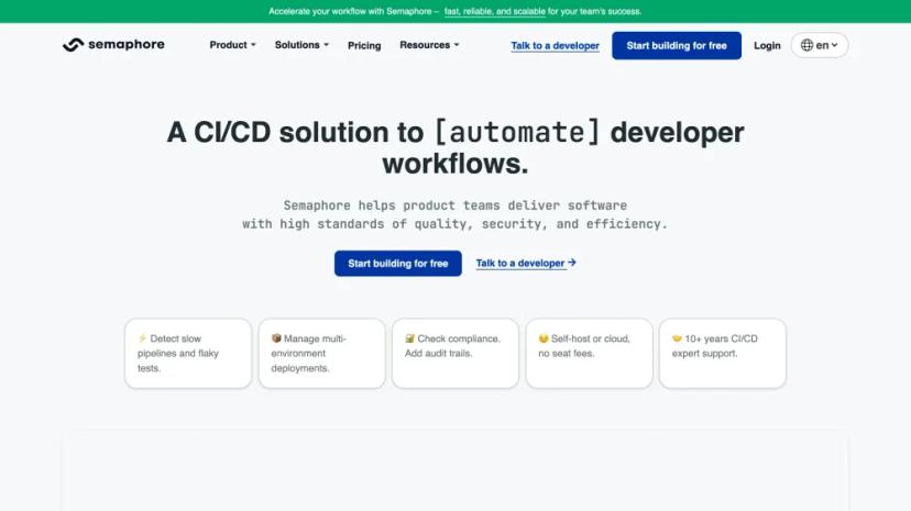 Screenshot of Fast, Reliable CI/CD Automation with Semaphore