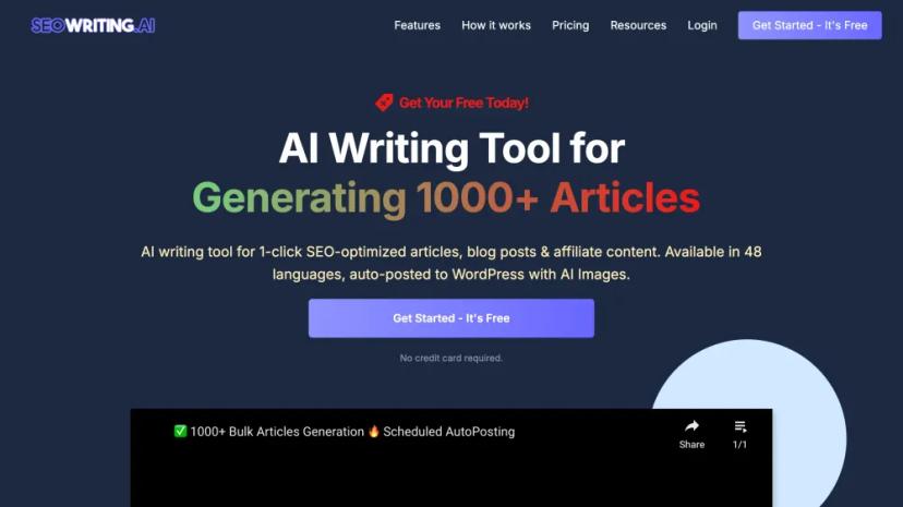 Screenshot of AI Writing Tool for Generating SEO-Optimized Content