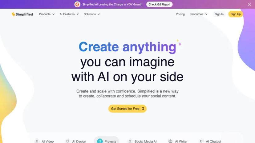 Screenshot of Create Anything with AI on Your Side | Simplified