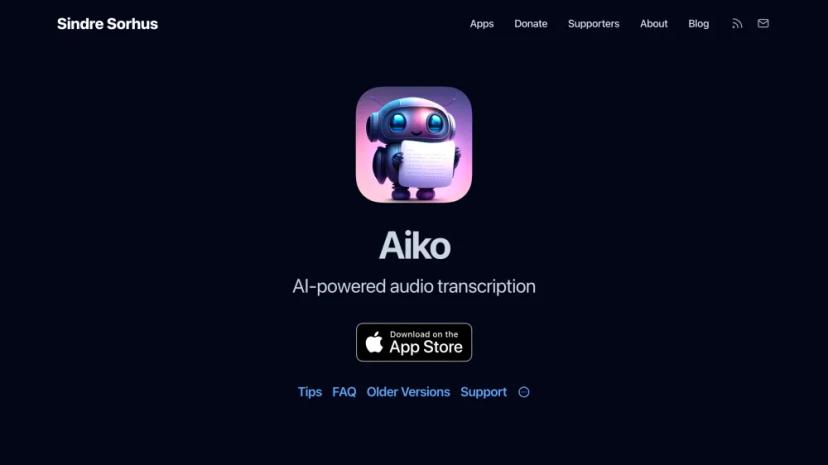 Screenshot of AIKO AI-POWERED AUDIO TRANSCRIPTION