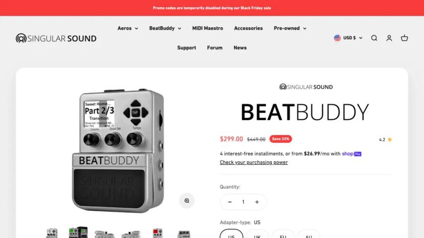 Screenshot of The BeatBuddy Drum Machine Pedal