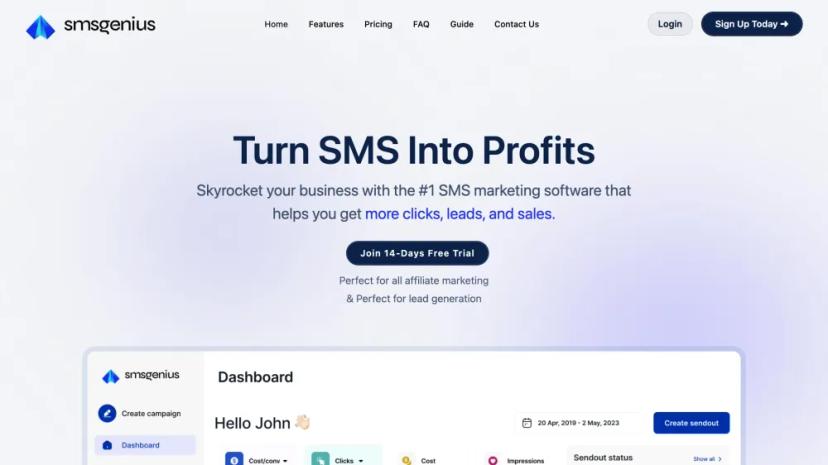 Screenshot of SMSGenius: #1 SMS Marketing Software for Enhanced Clicks, Leads, and Sales