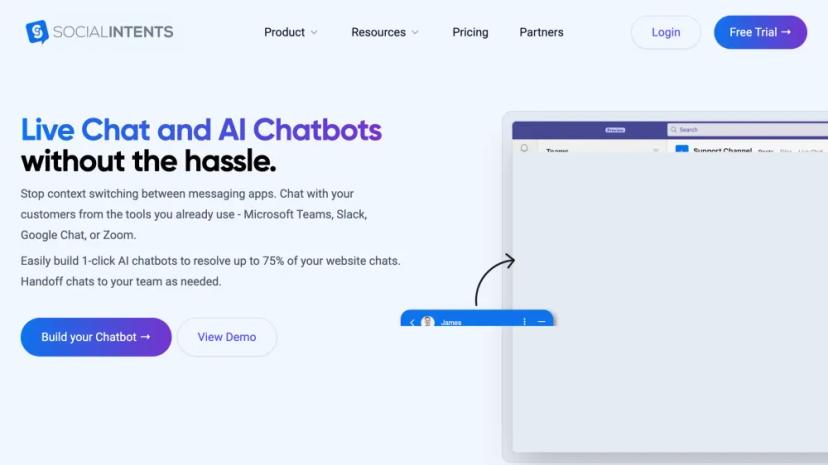 Screenshot of Live Chat and AI Chatbot Platform for Microsoft Teams, Slack, Google Chat, and Zoom