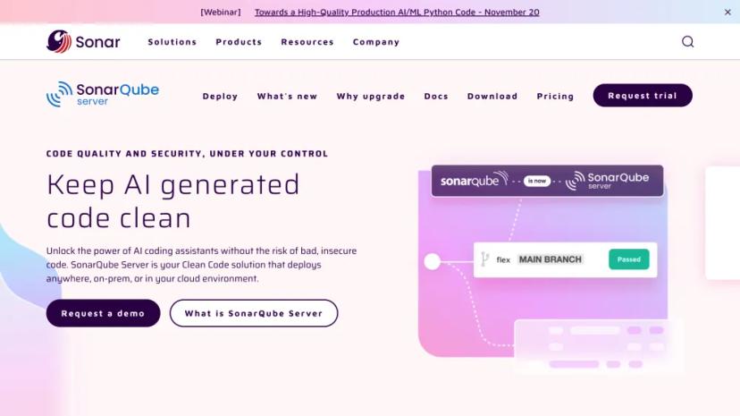 Screenshot of SonarQube Server: Clean Code AI Solution for Developers