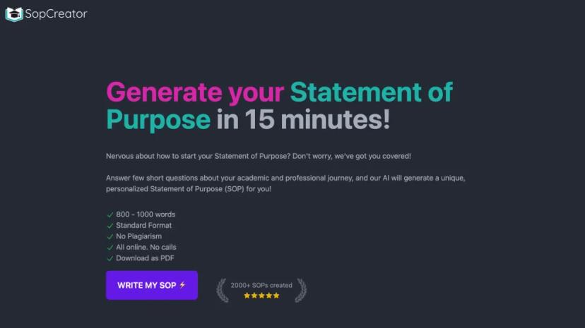 Screenshot of AI-Powered Statement of Purpose Generator