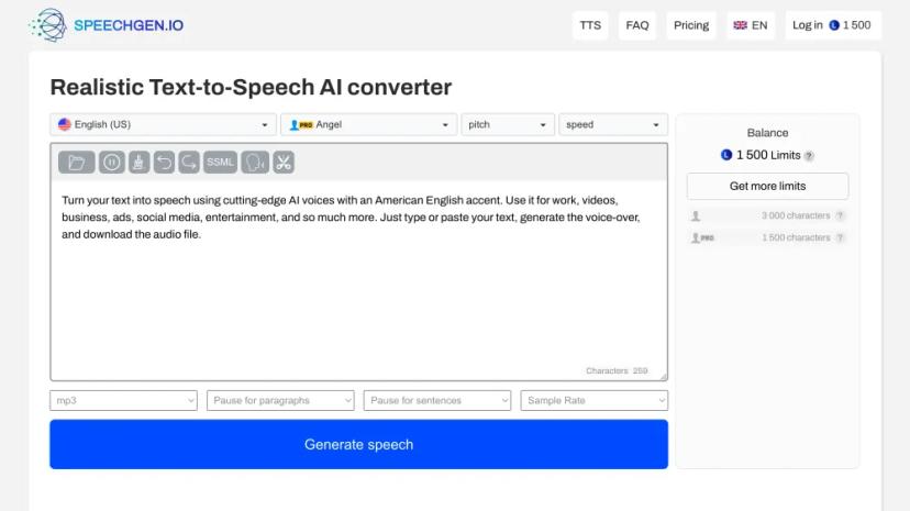 Screenshot of Realistic Text-to-Speech AI Converter