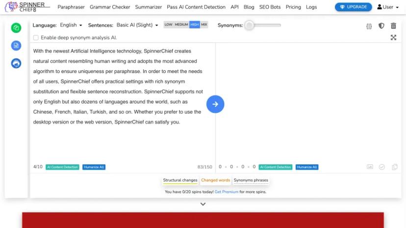 Screenshot of SpinnerChief: Advanced AI Content Generation and Rewriting Tool