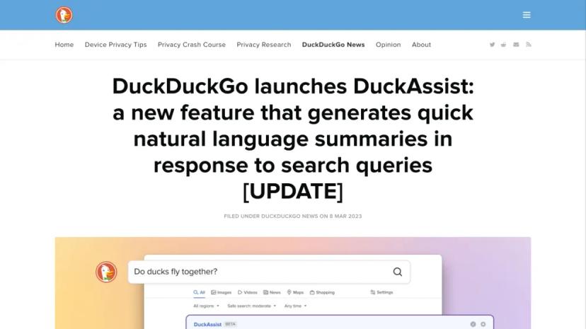 Screenshot of DuckAssist: AI-Powered Natural Language Summaries for Search Queries