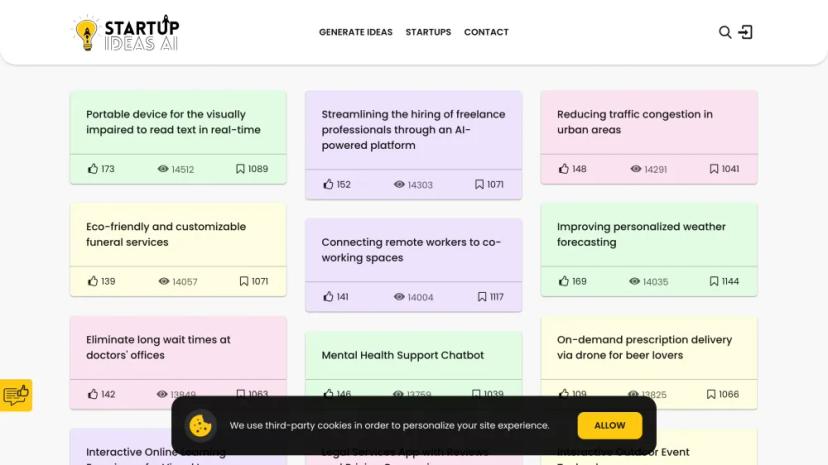 Screenshot of AI Startup Idea Generator - Instantly Generate AI Startup Ideas