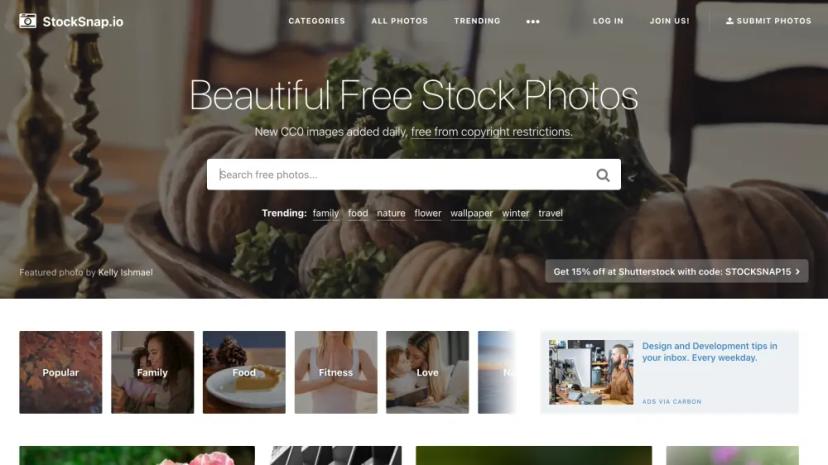 Screenshot of Find Beautiful Free Stock Photos with StockSnap