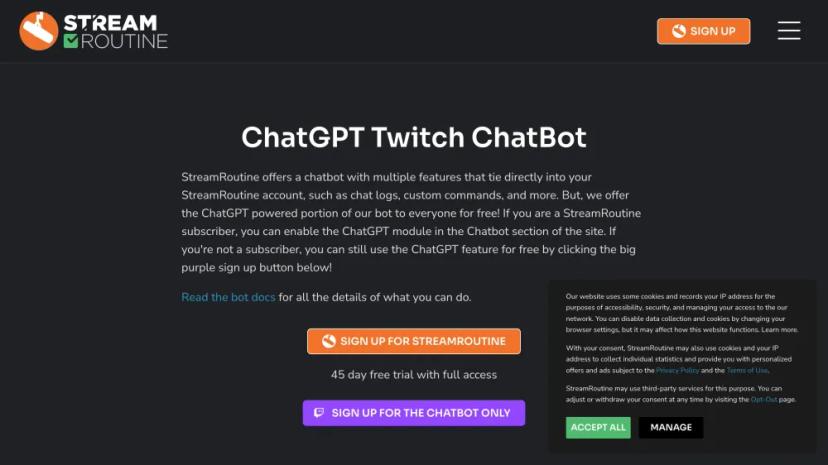 Screenshot of StreamRoutine ChatGPT - AI Chatbot with Free ChatGPT Module