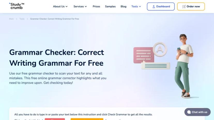 Screenshot of Free Online Grammar Checker by StudyCrumb