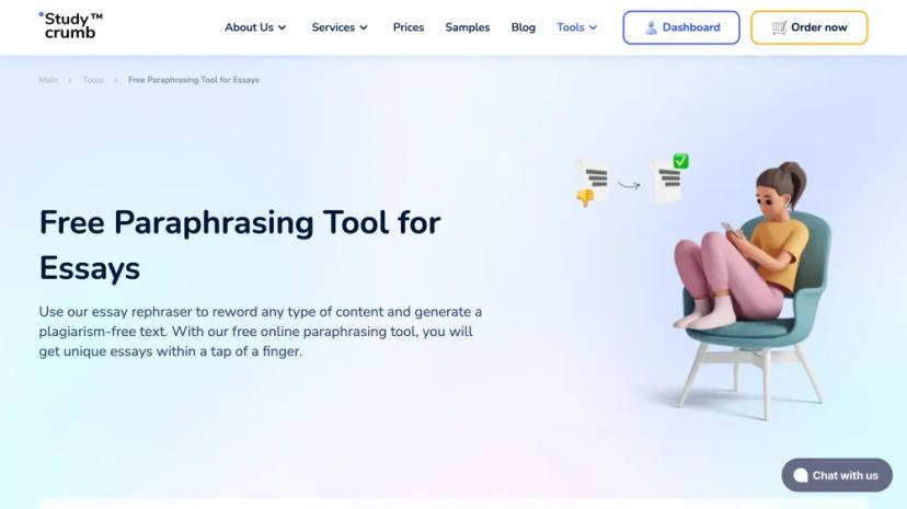 Screenshot of StudyCrumb - Free AI Paraphrasing Tool for Essays and Research Papers