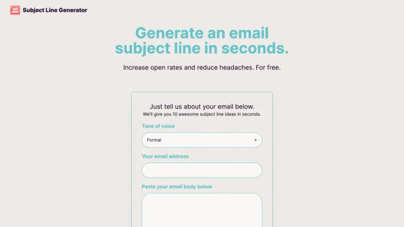 Screenshot of Generate Catchy Email Subject Lines Instantly