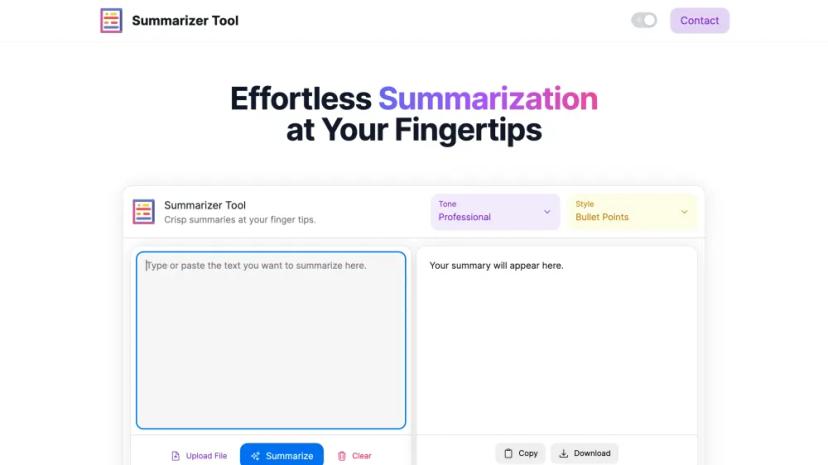 Screenshot of Effortless Summarization at Your Fingertips