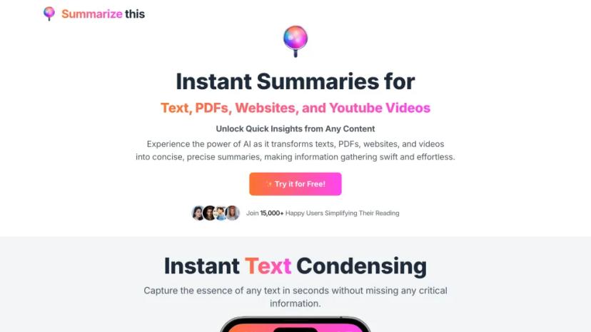 Screenshot of SummarizeThis - Instant Summaries for Text, PDFs, Websites, and YouTube Videos