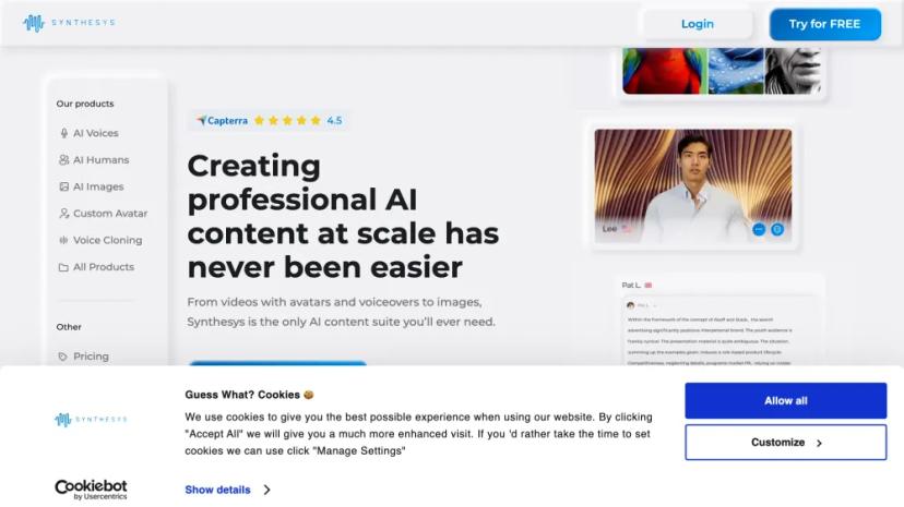 Screenshot of Synthesys AI Studio - Professional AI Content Creation at Scale