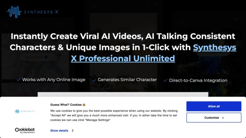 Screenshot of Create Unique AI Videos and Talking Characters with Synthesys X Professional Unlimited