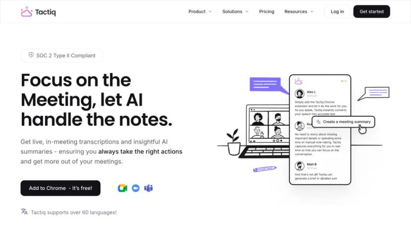 Screenshot of Tactiq - AI Meeting Transcription and Summarization Tool